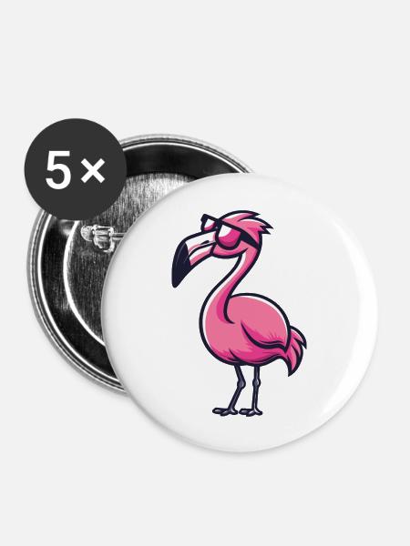 Flamingo Tier - Buttons groß 56 mm (5er Pack) - Weiß