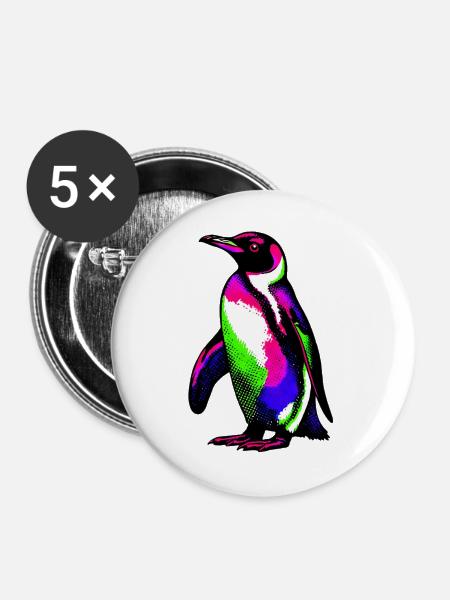 Pinguin - Buttons groß 56 mm (5er Pack) - Weiß