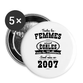 Anniversaire 18 ans - Meilleures sont nées en 2007 - Lot de 5 grands badges (56 mm) - blanc - Devant