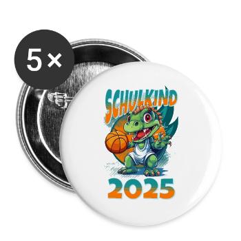School Child 2025 Dinosaur Dino School Enrollment School - Buttons large 2.2''/56 mm (5-pack) - white - Front