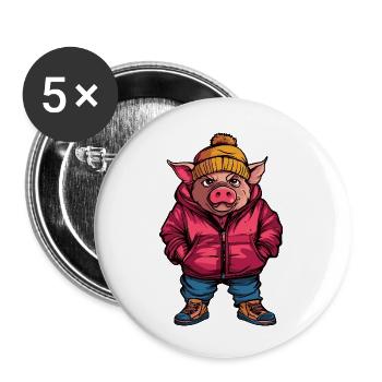Cochon Drôle Hiver - Lot de 5 grands badges (56 mm) - blanc - Devant