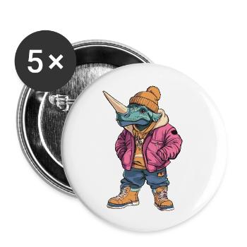 Dinosaurier triceratops Lustig Winter - Buttons groß 56 mm (5er Pack) - Weiß - Vorne
