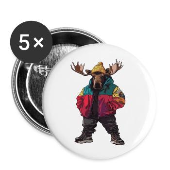 Moose Funny Winter - Buttons large 2.2''/56 mm (5-pack) - white - Front