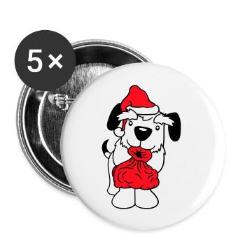 Chien Père Noël Noël Cadeaux Sac Chapeau - Lot de 5 grands badges (56 mm) - blanc - Devant