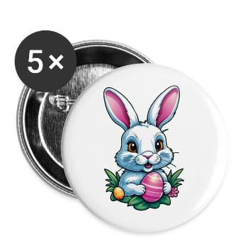 Osterhase - Buttons groß 56 mm (5er Pack) - Weiß - Vorne