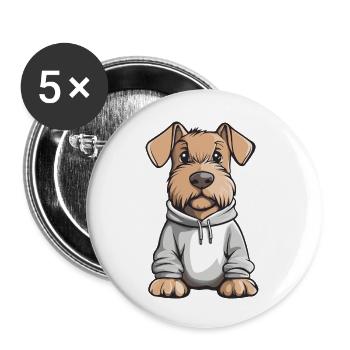 Airedale Terrier Hund Lustig - Buttons groß 56 mm (5er Pack) - Weiß - Vorne