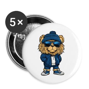 Lion Cool Bande Dessinée - Lot de 5 grands badges (56 mm) - blanc - Devant