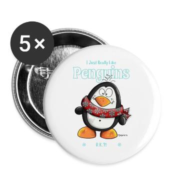 I Just Really Like Penguins Pinguin Spruch - Buttons groß 56 mm (5er Pack) - Weiß - Vorne