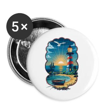 Leuchtturm Ostsee Nordsee - Buttons groß 56 mm (5er Pack) - Weiß - Vorne