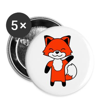 Renard agitant la main amicale bonjour salutation mignon - Lot de 5 grands badges (56 mm) - blanc - Devant