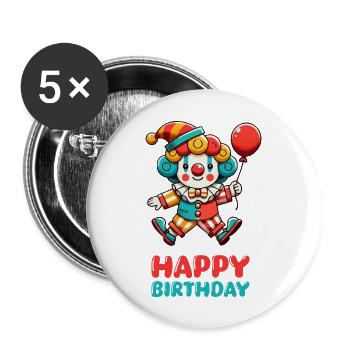 Clown Joyeux Anniversaire - Lot de 5 grands badges (56 mm) - blanc - Devant