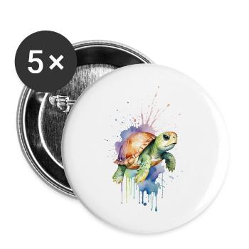 Gelassene Schildkröte - Aquarell - Buttons groß 56 mm (5er Pack) - Weiß - Vorne