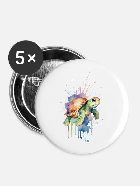 Gelassene Schildkröte - Aquarell - Buttons groß 56 mm (5er Pack) - Weiß