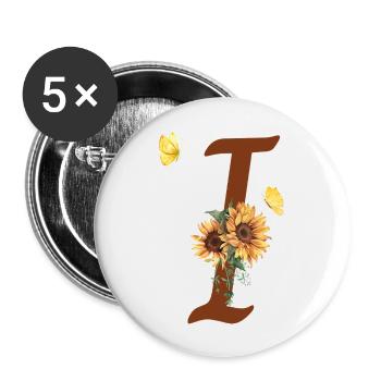 Lettre i tournesol papillon - Lot de 5 grands badges (56 mm) - blanc - Devant