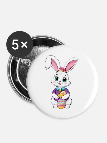 Osterhase mit Ostereiern - Buttons groß 56 mm (5er Pack) - Weiß