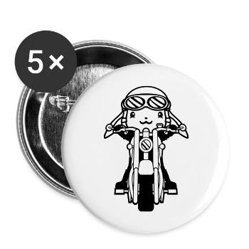 Hase Motorrad Fahren Biker Fahrer Roller Mofa Cool - Buttons groß 56 mm (5er Pack) - Weiß - Vorne