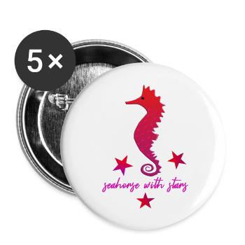rotes Seepferdchen mit Sternchen pink - Buttons groß 56 mm (5er Pack) - Weiß - Vorne