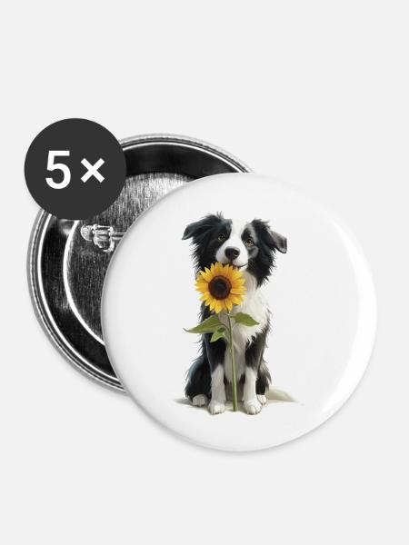Border Collie - Buttons groß 56 mm (5er Pack) - Weiß