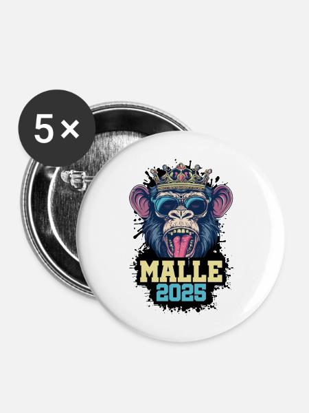 Malle 2025 Affe - Buttons groß 56 mm (5er Pack) - Weiß