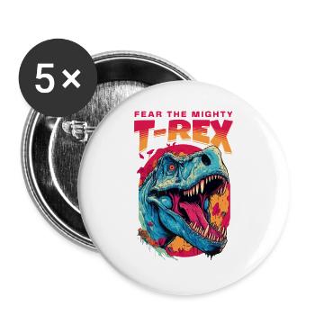 T-Rex Dinosaure Dino Tyrannosaurus Rex Vintage - Lot de 5 grands badges (56 mm) - blanc - Devant
