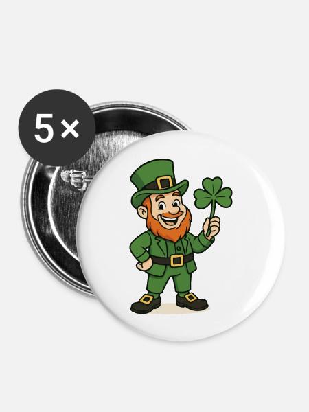 Leprechaun Kleeblatt - Buttons groß 56 mm (5er Pack) - Weiß