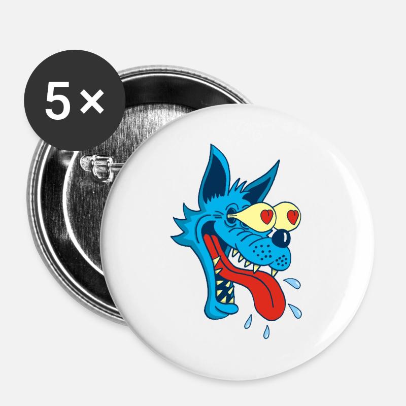 Cartoon Wolf in Love - Buttons large 2.2''/56 mm (5-pack) - white