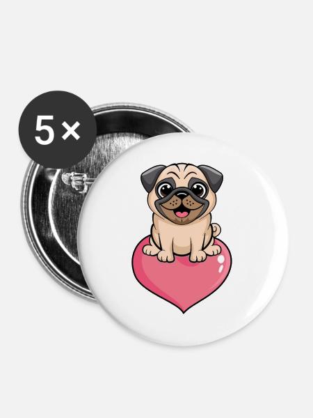 Mops - Buttons groß 56 mm (5er Pack) - Weiß