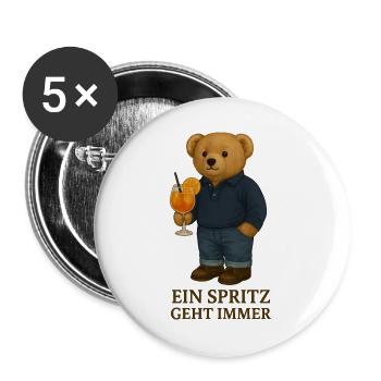 Teddy mit Spritz - Buttons groß 56 mm (5er Pack) - Weiß - Vorne