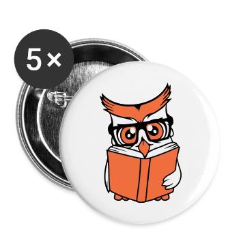 hibou nerd geek livre lecture oiseau aigle hibou lunettes intelligent - Lot de 5 grands badges (56 mm) - blanc - Devant