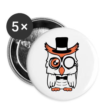 Sir Owl Top Hat Monocle Glasses Rich Mr. - Buttons large 2.2''/56 mm (5-pack) - white - Front