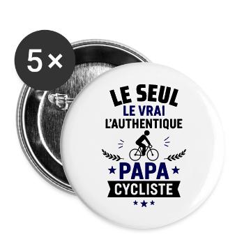 Papa cycliste authentique Fête des pères vélo - Lot de 5 grands badges (56 mm) - blanc - Devant