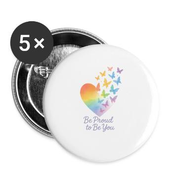 Be Proud to Be You – Rainbow Heart with Message - Buttons large 2.2''/56 mm (5-pack) - white - Front