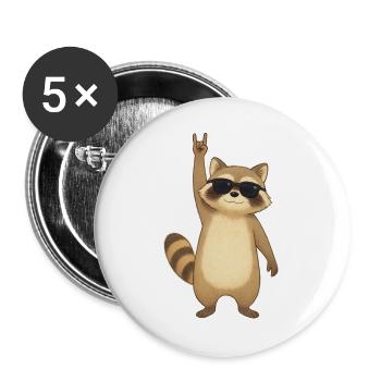 Retro Raccoon Rocker - Buttons large 2.2''/56 mm (5-pack) - white - Front