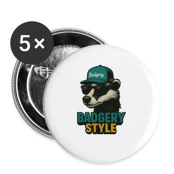 Badgery Style: Bear with Cap and Sunglasses - Buttons large 2.2''/56 mm (5-pack) - white - Front