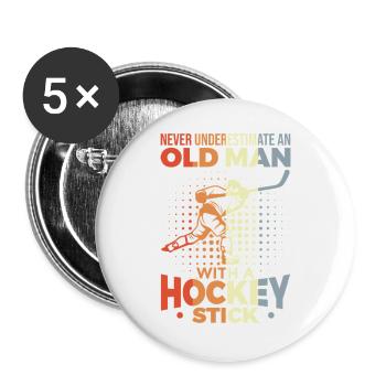 Unterschätze nie alte Eishockeyspieler - Buttons groß 56 mm (5er Pack) - Weiß - Vorne