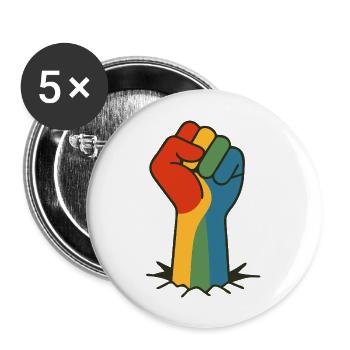 Rainbow Fist PRO DIVERS | LGBTQR+ - Buttons large 2.2''/56 mm (5-pack) - white - Front