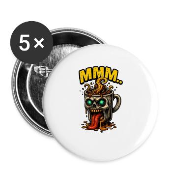 MMM Dämonenkaffee Becher - Buttons groß 56 mm (5er Pack) - Weiß - Vorne