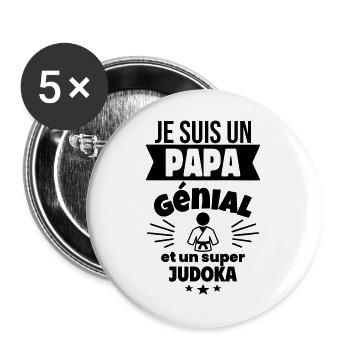 Papa génial & judoka – idée fête des pères - Lot de 5 grands badges (56 mm) - blanc - Devant