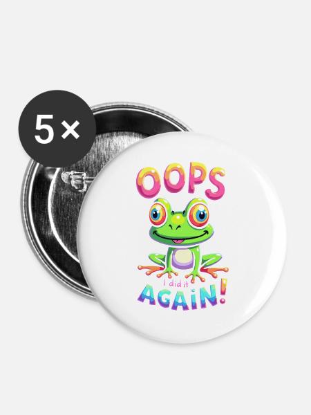 Bunter Frosch mit optimistischer Botschaft - Buttons groß 56 mm (5er Pack) - Weiß