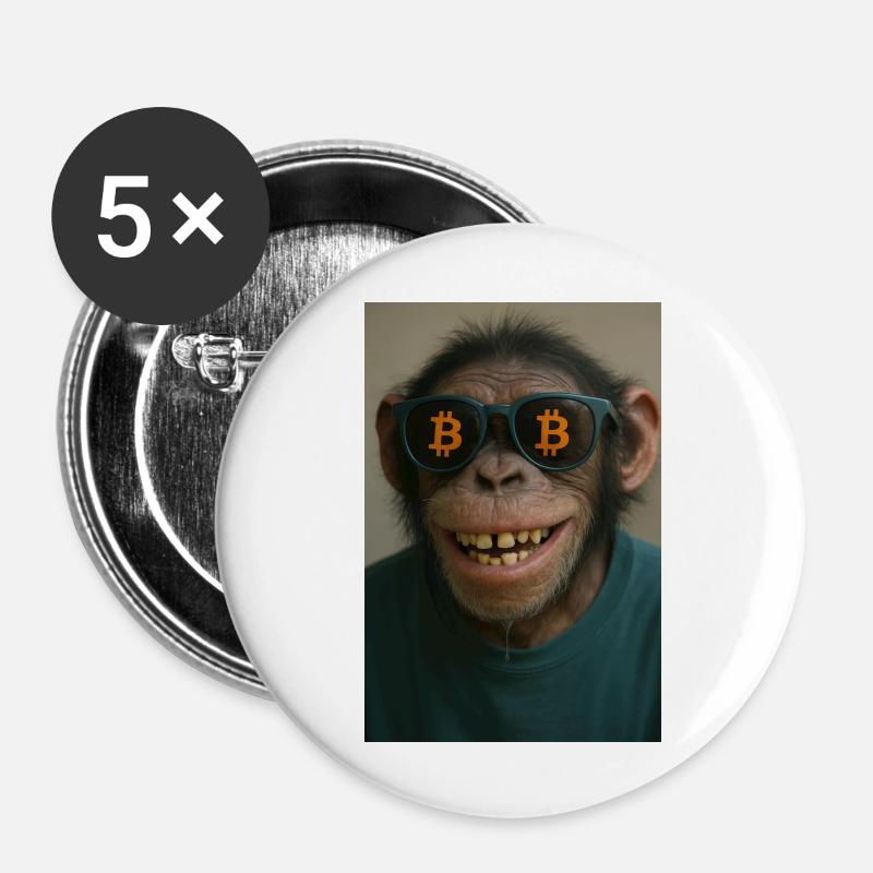 Bitcoin meets Monkey Joe - Buttons large 2.2''/56 mm (5-pack) - white