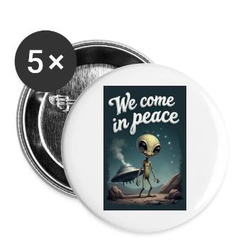 Ein netter, kleiner Alien entsteigt seinem UFO - Buttons groß 56 mm (5er Pack) - Weiß - Vorne