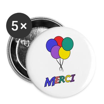 MERCI. MAÎTRESSE. MAÎTRE. MERCI MAÎTRESSE - Lot de 5 grands badges (56 mm) - blanc - Devant