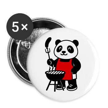 Panda BBQ - A cute panda in the middle of a ba session - Buttons large 2.2''/56 mm (5-pack) - white - Front