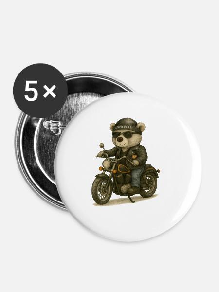 Lord Petzi Chopperfahrer - Buttons groß 56 mm (5er Pack) - Weiß