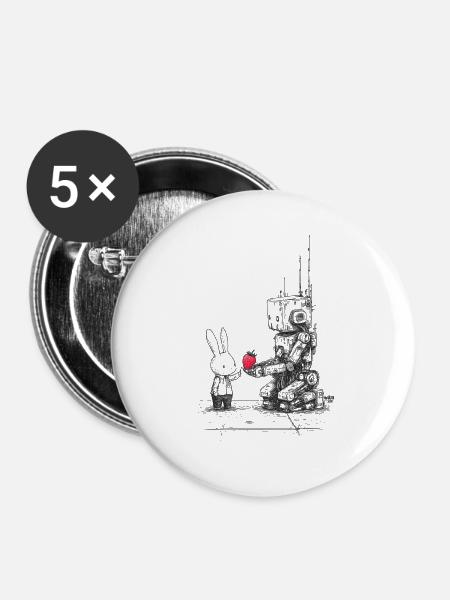 Strawberry Robot - Buttons groß 56 mm (5er Pack) - Weiß