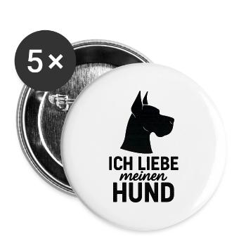 Ich liebe meinen Hund Dogge - Buttons groß 56 mm (5er Pack) - Weiß - Vorne