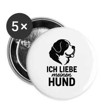 Ich liebe meinen Hund Bernhardiner - Buttons groß 56 mm (5er Pack) - Weiß - Vorne