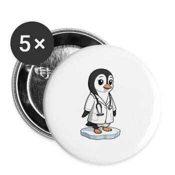 Care penguin in a doctor's coat - Buttons large 2.2''/56 mm (5-pack) - white - Front