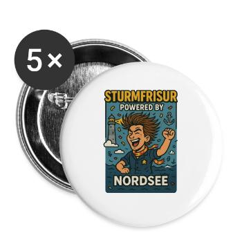 Sturmfrisur powered by Nordsee - Buttons groß 56 mm (5er Pack) - Weiß - Vorne