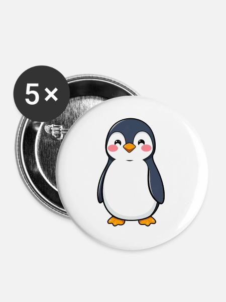 Pinguin - Buttons groß 56 mm (5er Pack) - Weiß